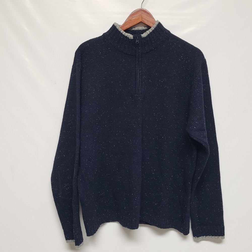 Woolrich Wool Blend Pullover Men's M Quarter 1/4 Zip Sweater Blue Gray Speckled